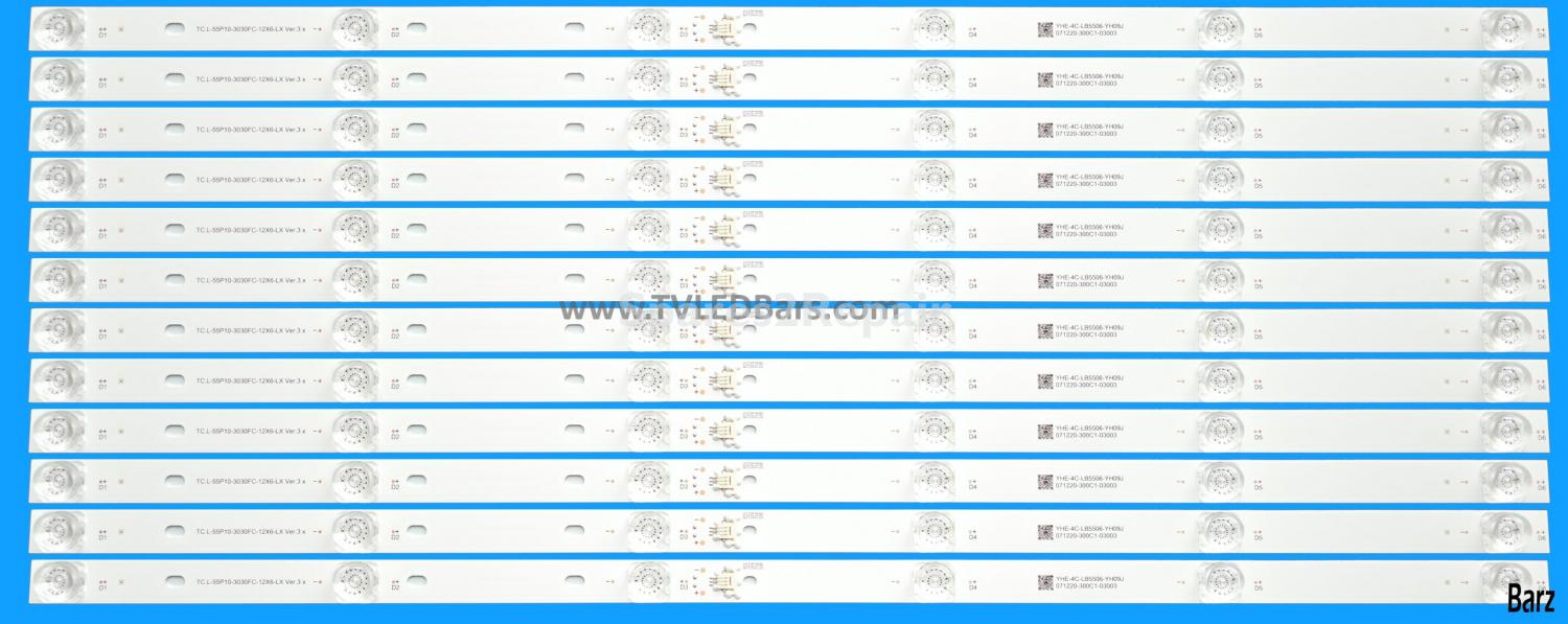 Barz LED Backlight Array TCL 55C715 55C715K 55C715X1 LVU550NDJL CS9W02 V2 YHE-4C-LB5506-YH10J TCL-55P10-3030FC-12X6-LX20200106 Ver.3 12pcs