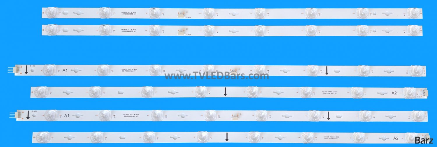 Barz LED Backlight Array TCL 55C635KX1 55C635 55RC630K 55C645 55" LVU550NDLL CS9W02 V1 CS9W04 V2 55HR330M16A0 V1 + 55HR330M08B V1 4/6pcs