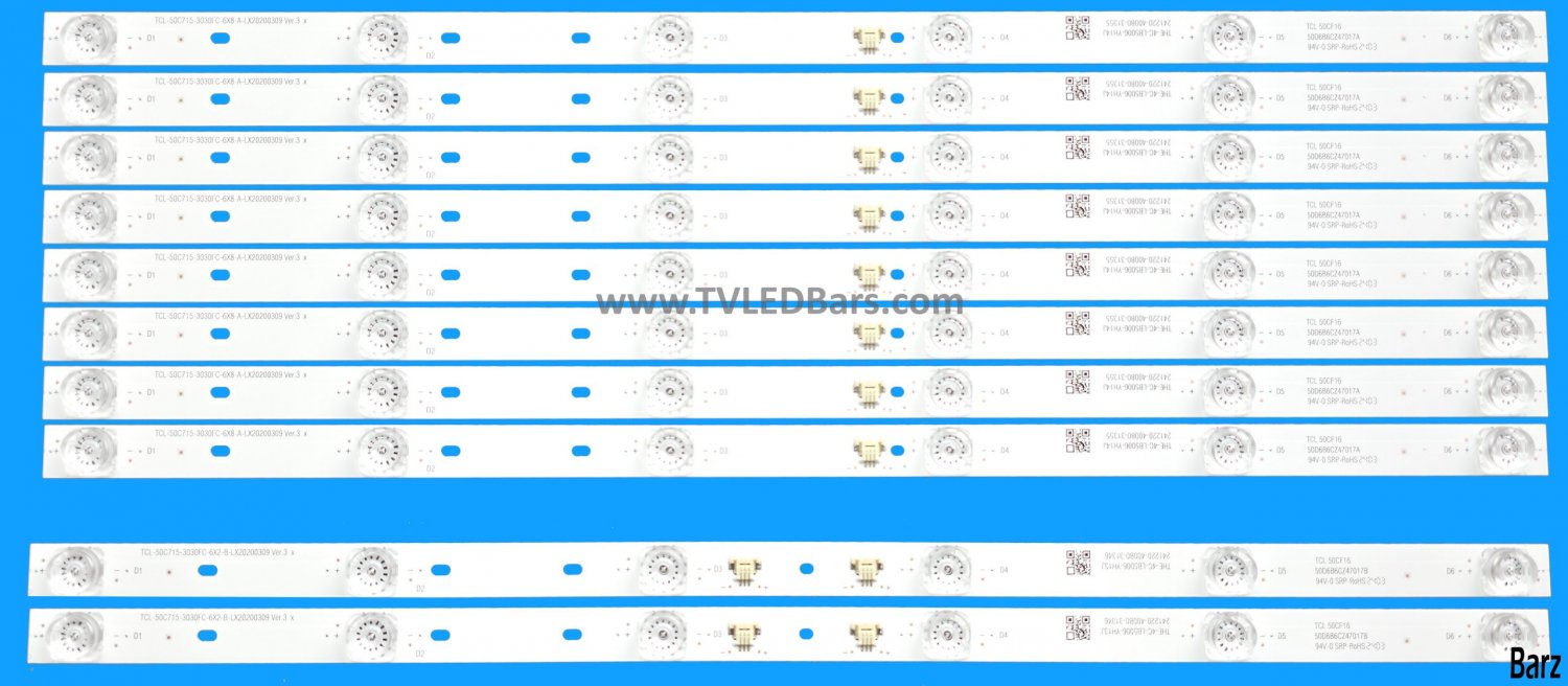 Barz LED Backlight Array TCL 50C715K 50C711K 50" 4C-LB5006-YH15J + 4C-LB5006-YH16J LVU500NDJL MS9W01 V1 / MS9W02 V1 3030FC-6X8-A +3030FC-6X2-B 10pcs